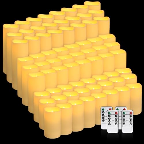 Image of 144-Pack LED Flameless Flickering Candles with Remote Control and 2 /4 /6 /8 H Timer Led Pillar Candles of Wedding, Table, Halloween,Christmas Decorations and Special Occasions (Three Sizes)