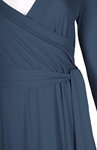Image of Women's 3 /4 Sleeve Deep V-Neck Maxi Faux Wrap Solid Plus Size Dress