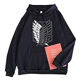 Tomwell Hoodie Herren Damen AOT Scouting Legion Aufklärungstrupp Anime Pullover 3D Pulli Männer A.N.T Ackermann Sweatshirt Langarm Shirt Casual Top B Schwarz L
