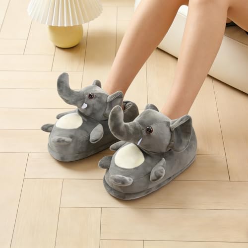 Image of Fluffy Hippo & Elephant Slippers - Oversized Warm House Slippers for Adults | Non-Slip Soft-Sole Indoor Slippers