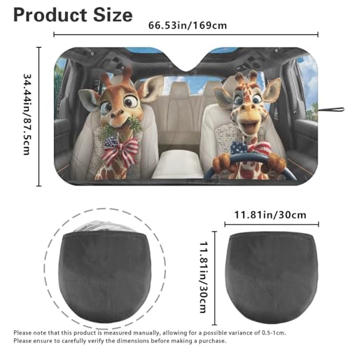 Image of 4th of July Giraffe Car Front Windshield Sun Shade Reflect UV Sun and Heat Foldable Car Windshield Sunshades Interior Accessories Sun Protection Universal Vehicle Accessories