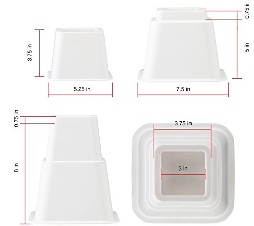 Design61 Möbelerhöher höhenverstellbar (3 Verschiedene Höhen) Betterhöhung Möbelerhöhung Tischerhöher Elefantenfuß Bed Riser 8St. (4 Hohe + 4 Kurze) für Füße bis 68x68 mm in Braun - Image 6
