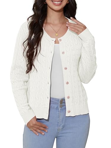 Wiholl Cardigan Sweaters For Women Long Sleeve Cable Knit Button Up Fall Outfits Fashion Trendy Clothes 2024 Lightweight White L thumb #1