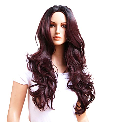 GOTTA long Wavy Wigs for Women Fashion Ombre Colorful Synthetic Kanekalon Ladies Cosplay Wig Good Guarantee (black with wine)