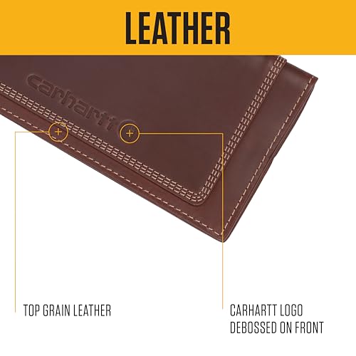 Image of Carhartt Men's Leather Triple Stitch Wallet, Durable Full-Grain Leather Bifold, Trifold & Rodeo Styles, Gifts for Men