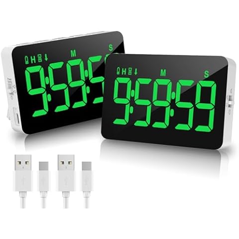 2 Packs Rechargeable Digital Classroom Timer Kitchen Timer, Magnetic Timers with Countdown/up with 5”LED Display 3 Brightness 4 Volume Adjustable for Classroom Office Home Work Study Fitness （Green） Cover