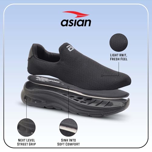 Image of ASIAN Wonderwalk-01 Men's Walking Shoes | Lightweight Slip-On Sneakers with Memory Foam Cushioning & Breathable Mesh Upper | Perfect for Walking, Office Wear, Travel & Daily Comfort
