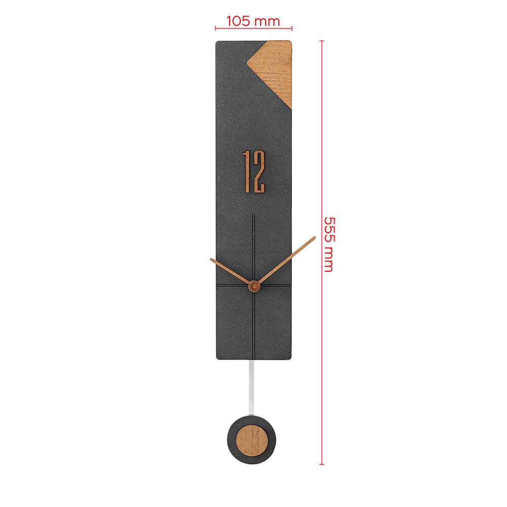 MPM Quality Reloj de Pared de Madera Clara/Negro, 105 x 555 mm, Elegante Reloj Moderno, Movimiento de Cuarzo Barrido, Reloj de Pared Original con péndulo, decoración para salón, Dormitorio, Cocina,