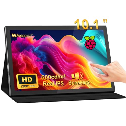 Monitor IPS de pantalla táctil de 10.1 pulgadas para Raspberry Pi, pantalla HD de 1280 x 800, USB C/HDMI, pantalla secundaria portátil con funda, altavoces, Plug & Play, compatible con Raspberry Pi 5