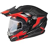 ScorpionEXO AT950 Cold Weather Adventure Snowmobile Modular Helmet Electric Shield with Breath Box DOT Approved Ellwood (Red - Small)