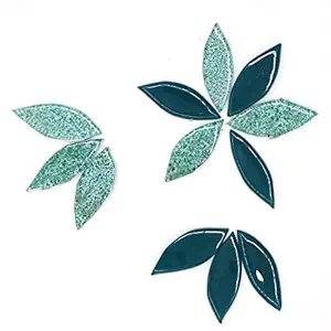 Sweven Art Mosaic Tiles, 35mm Size Leaves, 4mm Thick, Teal Green & Textured Textured Green (Pack of 200Gms)