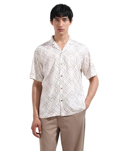 Chemise col cubain haut de gamme texturée crème à manches moyennes taille M