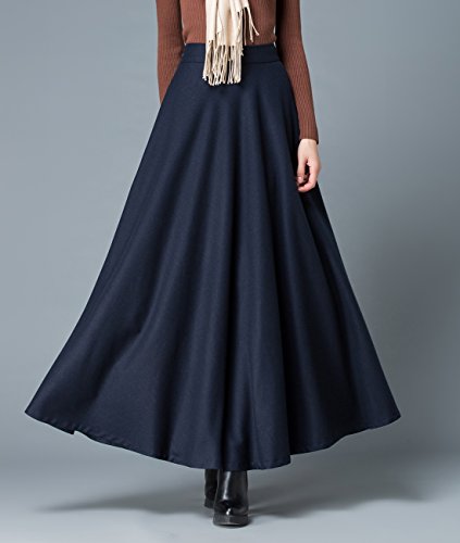 Femiserah Women's Long Maxi Woolen A Line Skirt Autumn Winter Plaid Skirt3