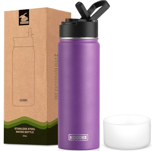 Image of koodee Insulated Water Bottle-26 oz Stainless Steel Vacuum Sports Water Bottle with Straw Reusable Metal Water Flask with Leak Proof Straw Lid (Purple)
