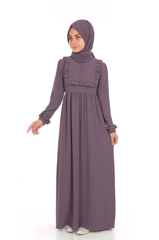 Muslim Closet� Abaya for Young Girls Age Below 14 Years | Kids Abaya with Ruffled Design over chest | Baby Girl Burqa Design (MC-KRFL001)