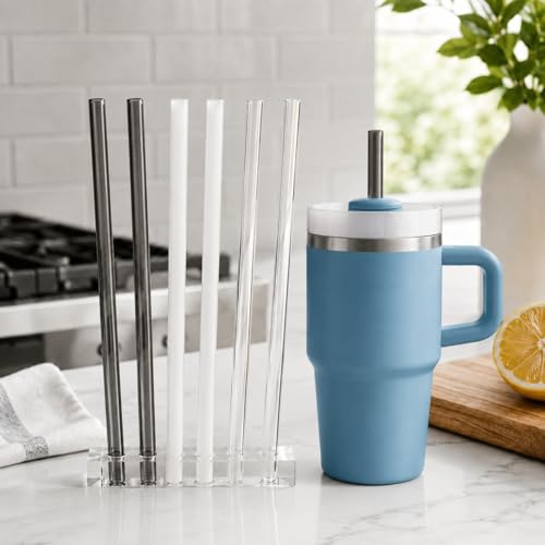 Image of Replacement Straws Compatible with 20 oz Stanley Quencher Tumbler, 8.5 Inch Reusable Straws, Drinking Cup Accessories, White-6 Pack