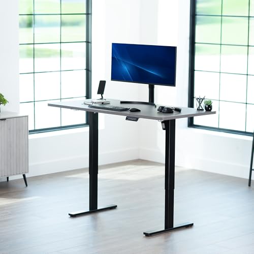 Image of VIVO Electric 60 x 24 in Standing Desk, Memory Height Adjustment, 1B Series, Holds 220 lbs, One-Piece Dark Gray Top, Black Frame, DESK-KIT-1B6G