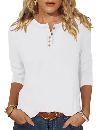 ANRABESS Camisetas femininas de manga 3/4 Henley casuais modernas...