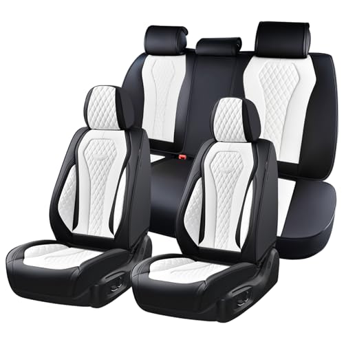 Image of Coverado Seat Covers, Car Seat Covers Full Set, White Car Seat Cover, Auto Seat Covers Front Seats Rear Seat Cover, Luxury Car Seat Cushion,Leather Seat Cover Seat Protector Universal Fit Most Cars