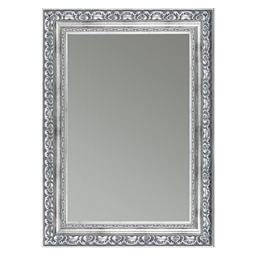 CLAMARO "OTTO", specchio da parete anticato, 80 x 150 cm, con cornice, grigio argento, shabby chic, vintage, barocco, con cornice in legno, con gancio in metallo e materiale di montaggio