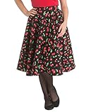 100% Baumwolle Hell Bunny Bonbon Kirsche 50s Rockabilly Runder Rock - Schwarz, 10
