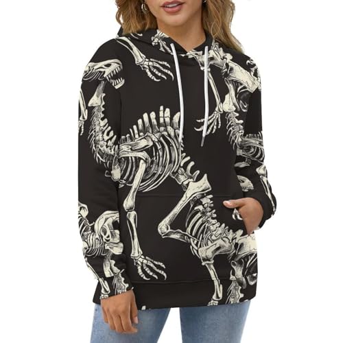 Sweatshirt pullover squelette dinosaure noir manches longues S - 2