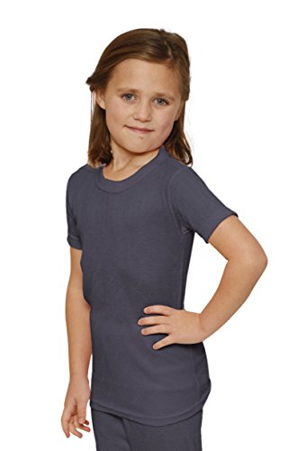 OCTAVE® Kids Thermal Vests, Girls Thermal Underwear Short Sleeve Vest/Top, Soft Base Layer, Warm Winter Wear, Fully Brushed Warm Base Layer Top, Kids Thermal Underwear for Girls (12-13 Years,Charcoal)