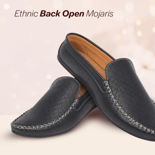 Image of FAUSTO Mens Perforated Stylish Driving Moccasins | Half Shoes for Office & Outings | Driving Loafers | Casual and Formal Mules | Soft Cushioned Insole