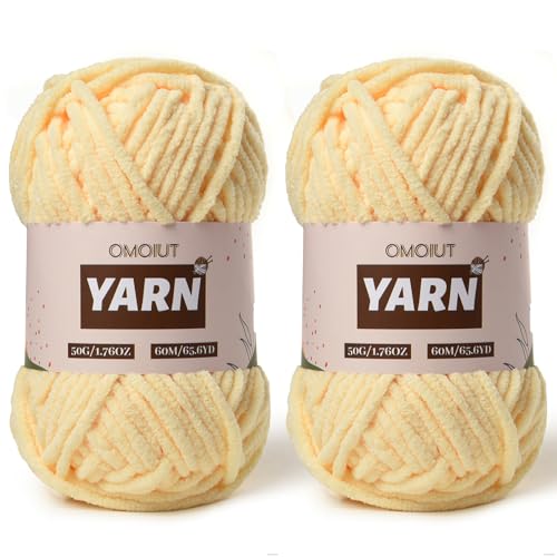 Image of 2 Packs Plush Chenille Chunky Crochet Yarn - Baby Yarn for Crocheting Soft - Velvet Yarns Knitting for Blankets Crafts - Fluffy Amigurumi Yarns 100g /131yds (2 Yellowish)