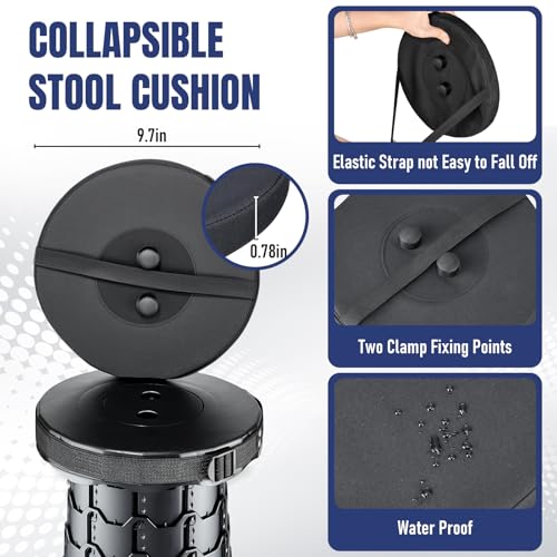 Image of 2026 Upgraded Collapsible Stool with Cushion, Portable Folding Stool for Adults Heavy Duty, Camping Stools for Outdoor Camping Travel Hiking Fishing, Adujstable Folding Chair Footrest,Black