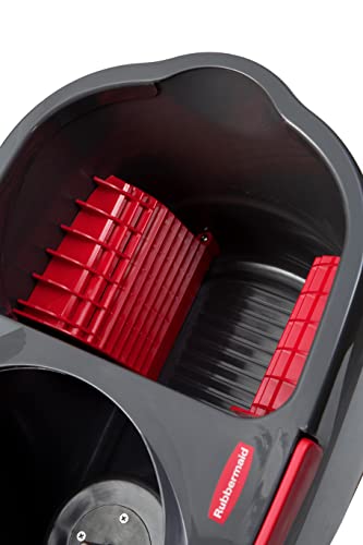 Rubbermaid Microfiber Flat Spin Mopping Floor Care System with Wringer Bucket (2104526), Red