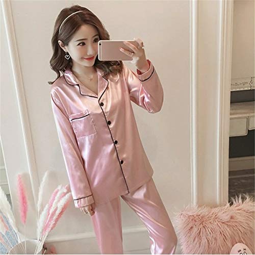 Conjunto de pijama feminino de seda PRETYZOOM de manga comprida (rosa) – Tamanho M, rosa, XL