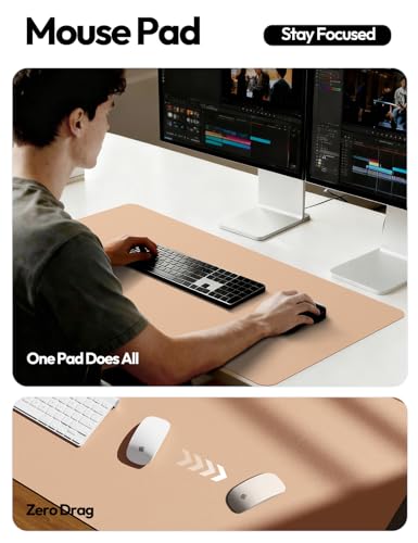 Image of YSAGi Leather Desk Protector, Office Mat, Large Mouse Pad, Non-Slip PU Leather Blotter, Laptop Desk, Waterproof Writing Pad for Office and Home (Latte, 23.6 inch x 13.8 inch)