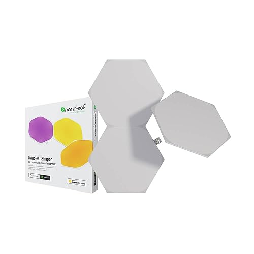 Nanoleaf Shapes WiFi and Thread Smart RGBW 16M+ Color LED Dimmable Gaming and Home Decor Wall Lights Expansion Pack Hexagons (3 Pack) - Hexagons (3 Pack)
