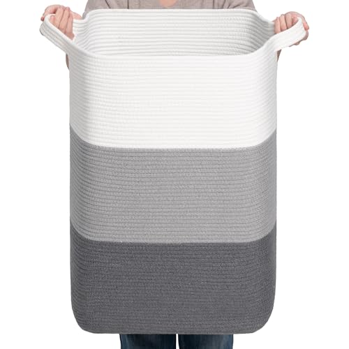 CLHMILY&Z 95L Laundry Basket Rectangular Grey Rope - 16x15x24 Inches - Dirty Clothes and Soft Storage Bin for Blankets, Toys, and Nursery Essentials