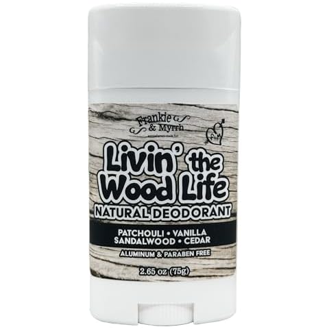 Frankie and Myrrh Wood Life Deodorant | Patchouli Vanilla Sandalwood | Real Essential Oil | Aluminum-Free (2.56 oz) Cover
