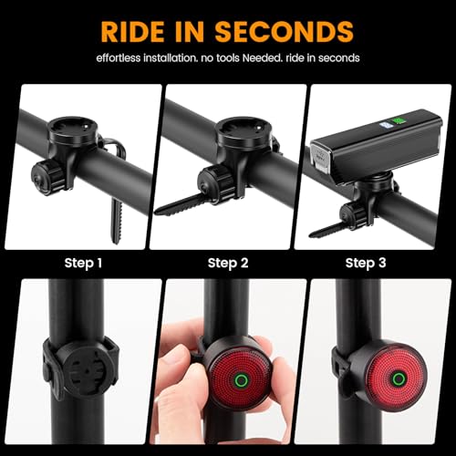 Bike Light for Night Riding, 2000LM Bike Headlight and Taillight Set with Brake Sensing, 4500mAh USB Rechargeable Waterproof Bicycle Light Set Features Daytime Running Light Mode,Perfect for Adult - Thumbnail 7