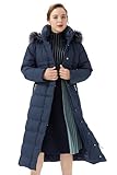 Orolay Women's Long Down Jacket with Faux Fur Trim Ladies Hooded Coat Quilted Padded Jacket with Raglan Sleeve Navy M