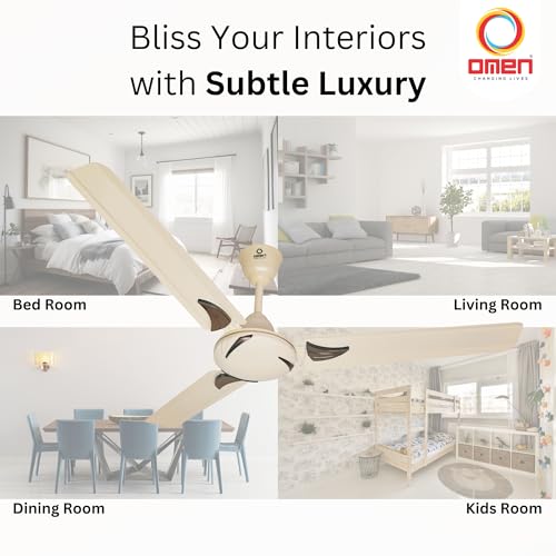 Image of Omen Changing Lives Aadhar 1200mm Ceiling Fan | High-Speed Anti-Dust Decorative Fan with Silent Operation | BEE Star Rated Energy Saver | 400 RPM | 2-Year Warranty | Pack of 2 (Ivory)