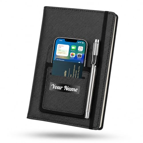 Image of Personalised Name PRINT | A5 Executive Notebook Diary with Mobile Holder, Card Slot & Pen Loop | Premium PU Leather Journal for Office, Meetings & Corporate Gifting | Office Diary & notebook