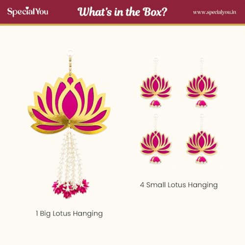 Image of SpecialYou Ganpati Decoration Setup for Home with Lotus Hanging Decorations, Ganesh Decoration Items for Home Decor, Wall Hanging Decor, 1 Big and 4 Small Lotus Hanging- 5 Pcs