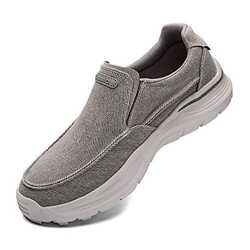JAMONWU Mens Slip On Shoes Cloth Shoes Casual Loafers Walking Shoes Lightweight Outdoor Shoes (12 US,A_Grey)