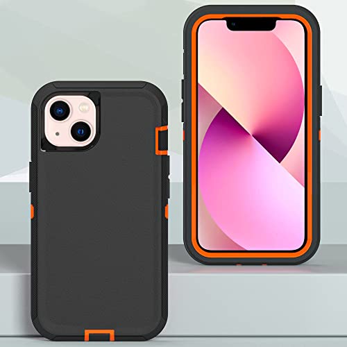 Image of Case for iPhone 13 mini, Heavy-Duty Tough Rugged Shockproof Drop Protective Cover Phone Cases, Black+Orange