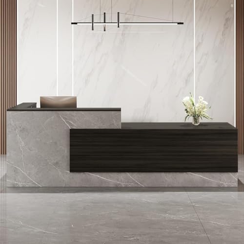 L-Shaped Reception Desk with Counter, 1-Inch Thick Board, Lockable Drawers & Keyboard Tray, Heavy-Duty Front Desk for Office, Salon, Hotel & Clinic RIGHT_71*24*41IN Cloud White_b