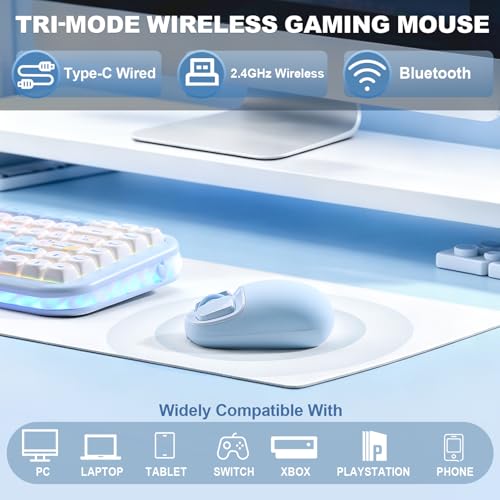 Image of YUNZll C1 Silicone Wireless Mouse, Tri-Mode 2.4G /USB-C /Bluetooth Mouse, 4800 DPl Optical Tracking, 6 Adjustment Levels,Customize Mice for Laptop, Computer, iPad, MacBook (Blue)