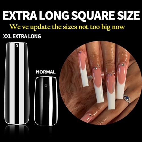 Image of UNA GELLA Nail Tips Square Fake Gel Nails Tips 120 PCS No C Curve XXL Extra Long Full Cover Square Straight Curved Tapered Acrylic Nails for Press on Nail Extensions Salon Home DIY with Box