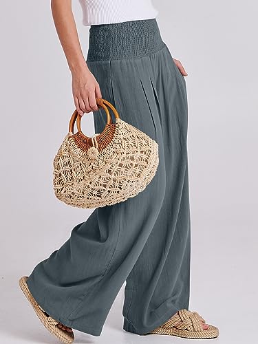 Women Linen Palazzo Pants Breathable Summer Boho Wide Leg High Waist Casual Pant 2025 Beach Travel Vacation Outfits2