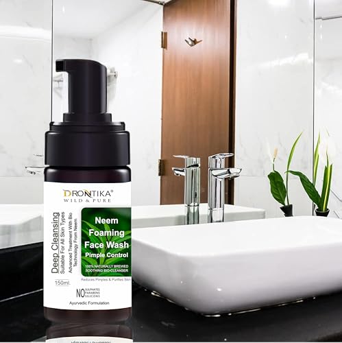 Image of Drontika Wild & Pure Neem Foaming Face Wash - 100% Natural Antibacterial Cleanser for Acne, Pimples & Oily Skin - Purifies Pores, Sulfate-Free Formula - 300ml