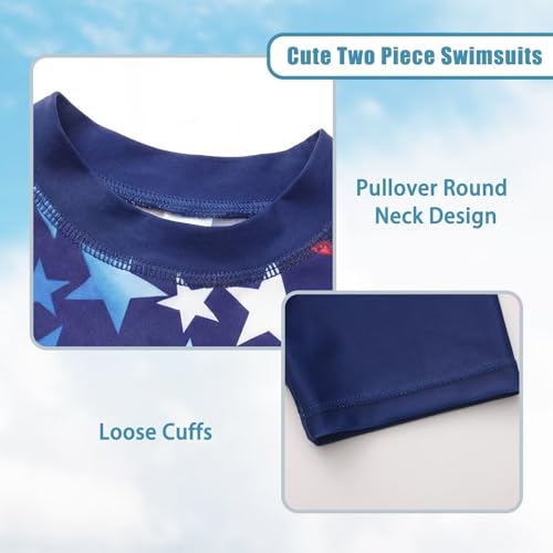 Image of Girls Two Piece Rash Guard Swimsuits Set Short Sleeve Bathing Suit for Kids Hawaiian Swimwear Set 3-16 Years