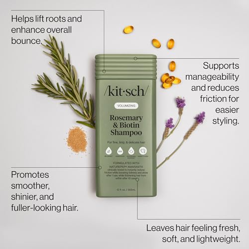 Image of Kitsch Volumizing Rosemary & Biotin Liquid Shampoo for Hair Growth - Shampoo for Men and Women, Boosts Fullness & Shine After 1 Use - Clean Bio-Based Hair Care, Color-Safe, Made in USA - 12 oz